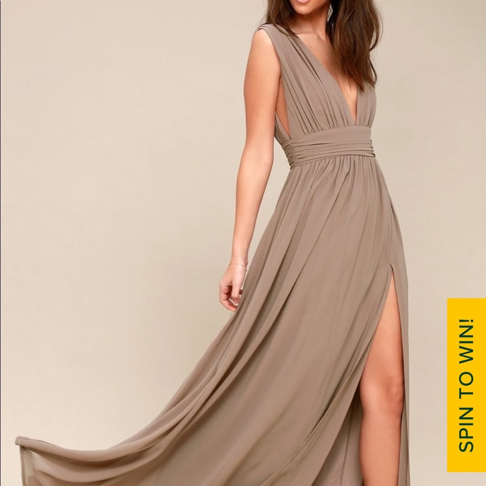 Heavenly hues taupe maxi dress lulus